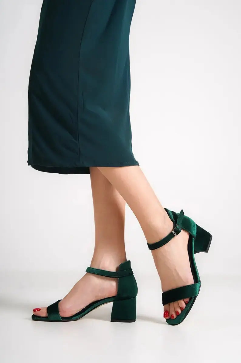 Dark Green Velvet bridal wedding shoes product view 5 | ForeverSolesBride