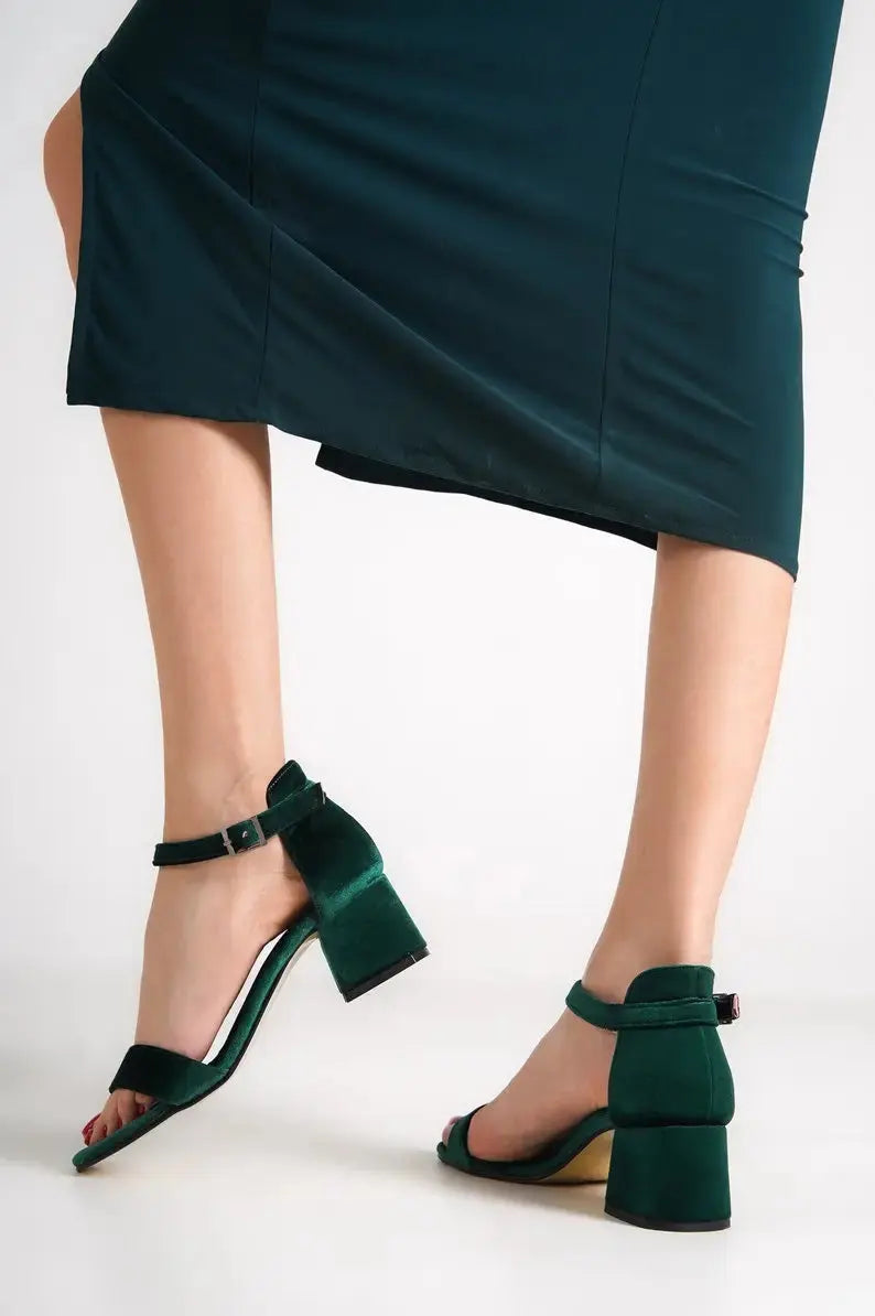 Dark Green Velvet bridal wedding shoes product view 6 | ForeverSolesBride