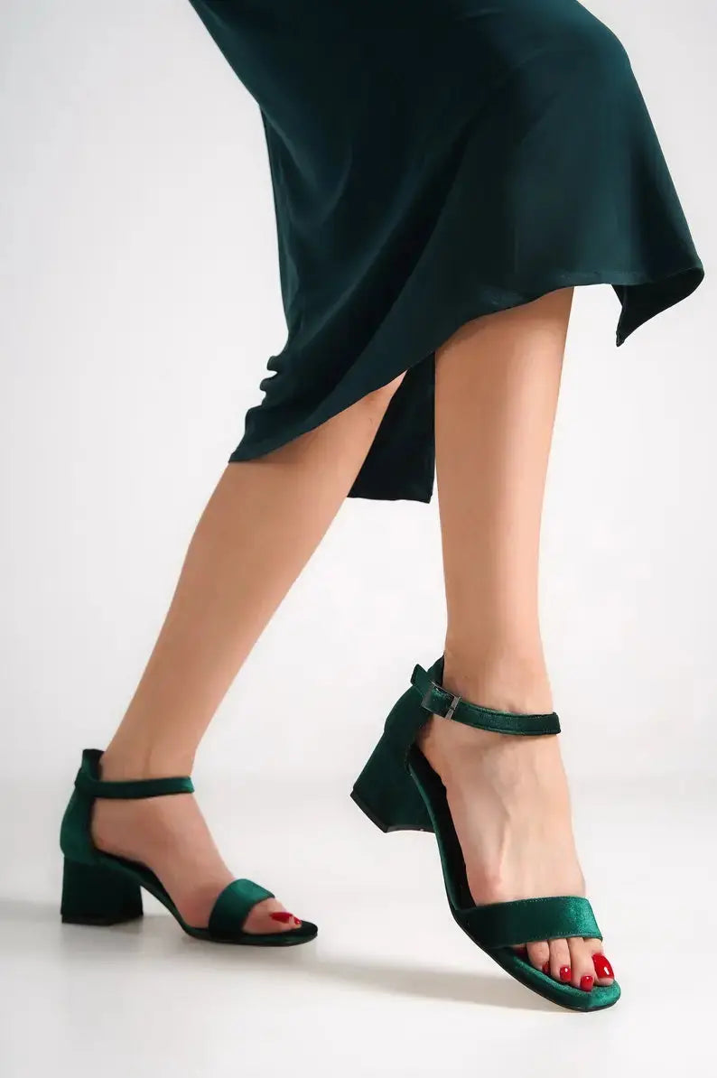 Dark Green Velvet bridal wedding shoes product view 7 | ForeverSolesBride