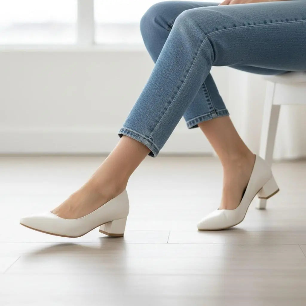 Nude Patent Block Heel wedding shoes hero front view | ForeverSolesBride