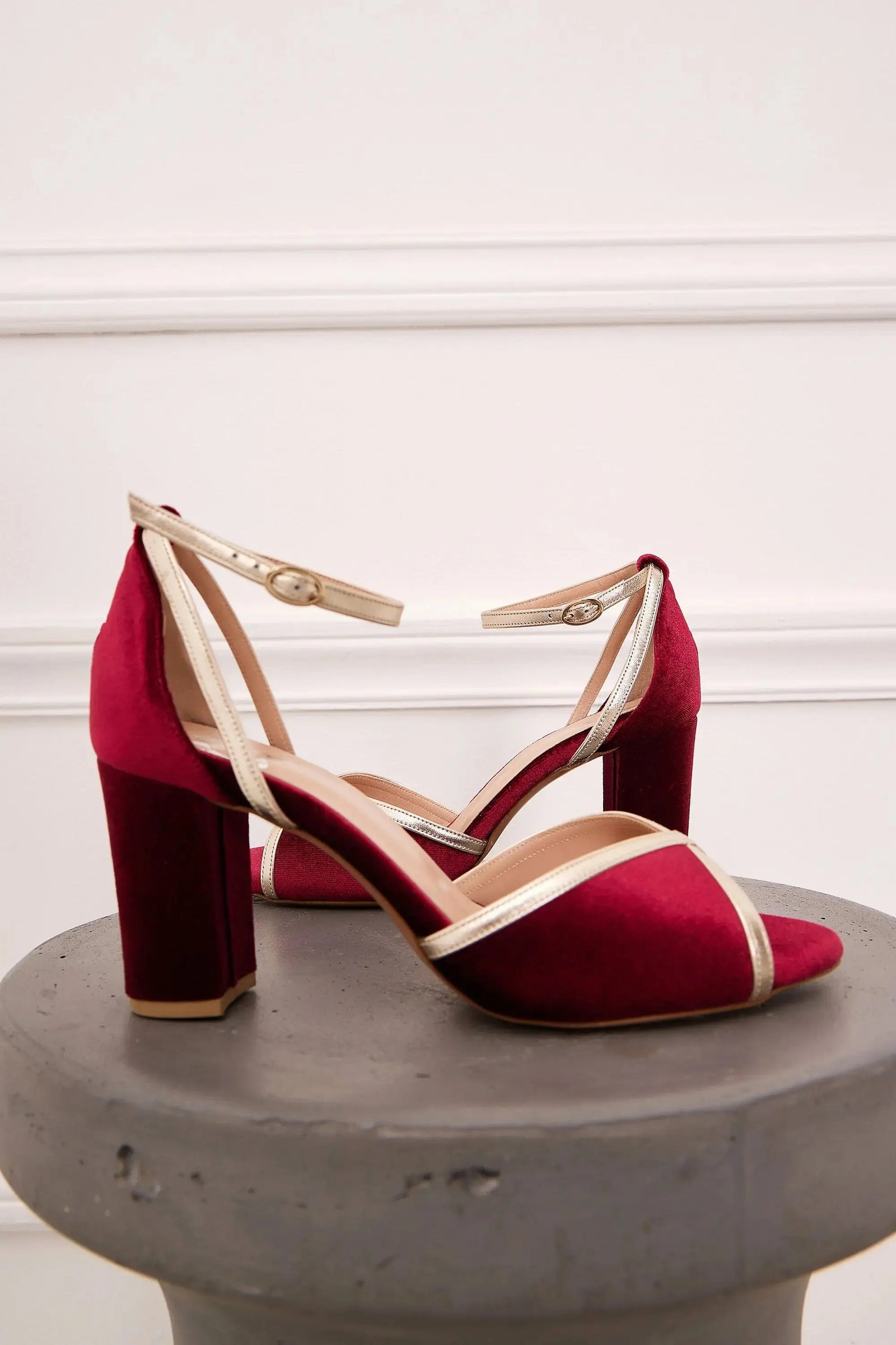 Gold Velvet Block Heel wedding shoes product view 5 | ForeverSolesBride