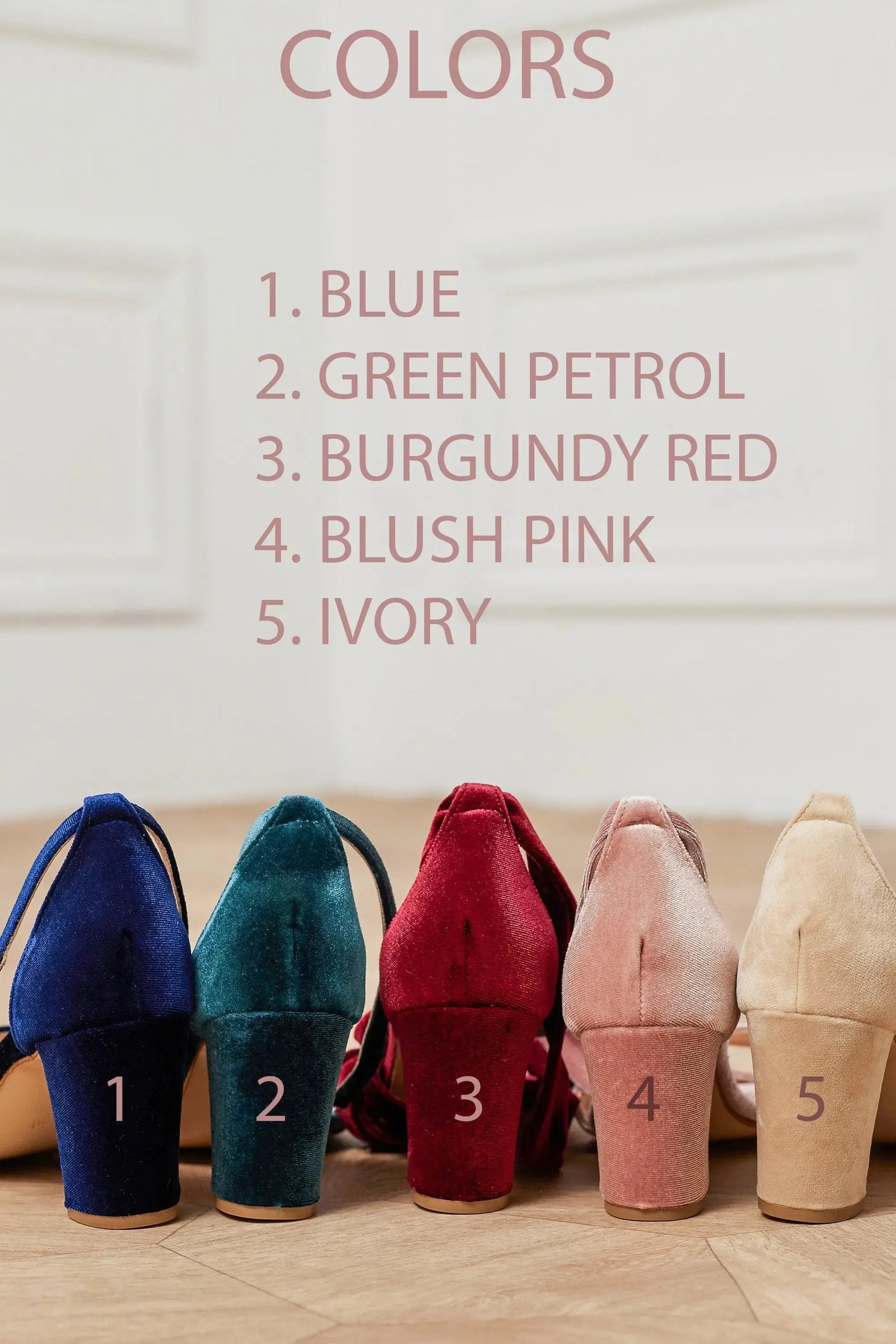 Gold Velvet Block Heel wedding shoes product view 6 | ForeverSolesBride