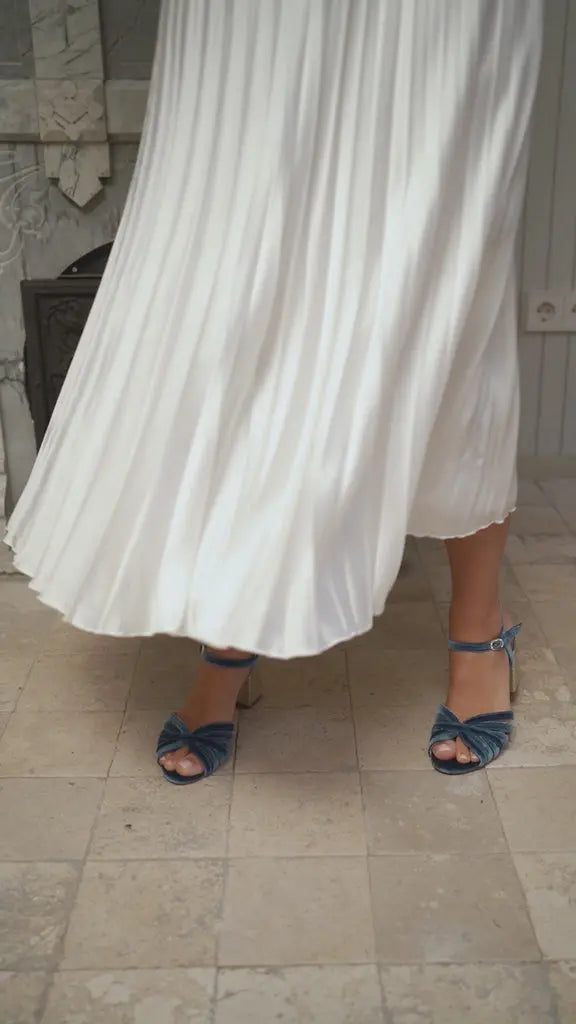 Red Velvet Block Heel wedding shoes product view 2 | ForeverSolesBride