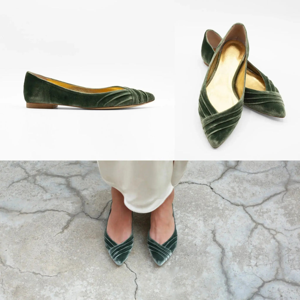 ForeverSoles Green Flat Shoes, Wedding Flat for women, elegant wedding and party shoes