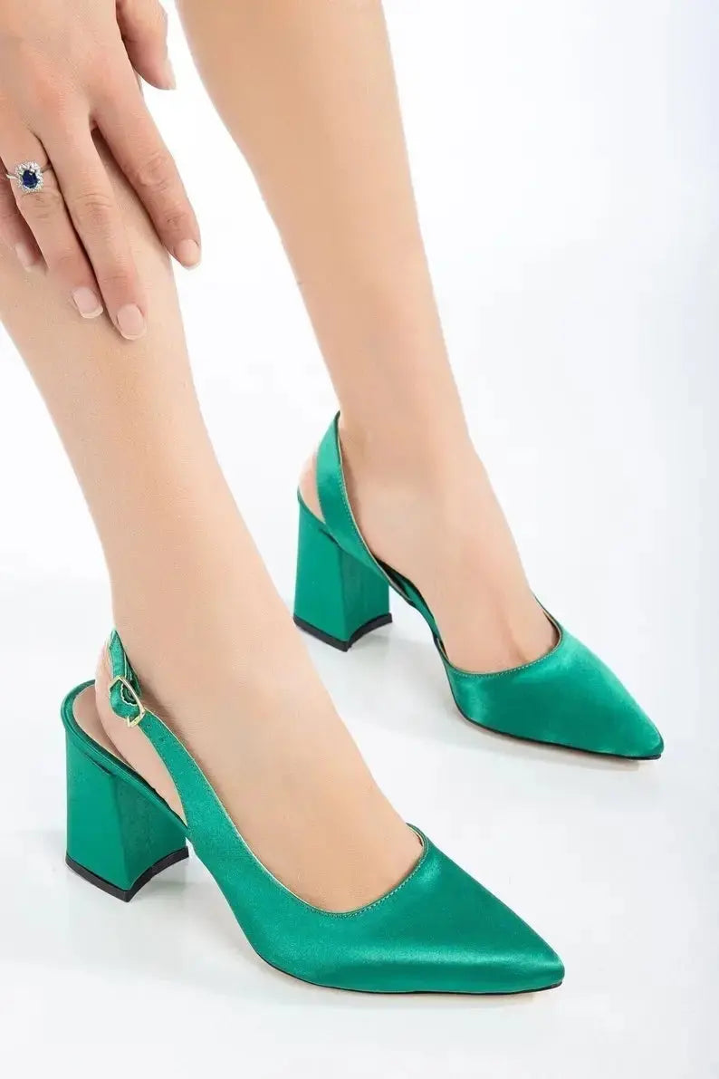 ForeverSoles Green High Heel Bridal Shoes for women, elegant wedding and party shoes