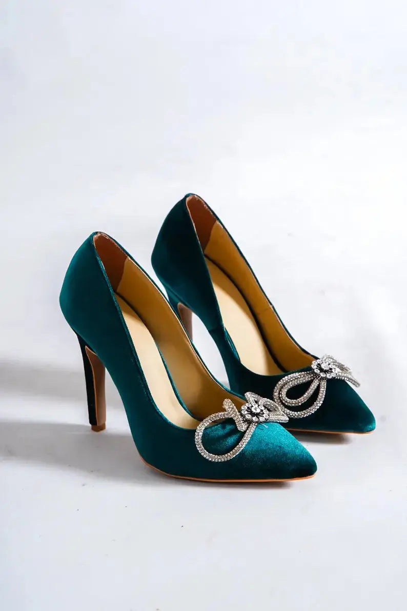 Green Lace Pumps wedding shoes product view 2 | ForeverSolesBride