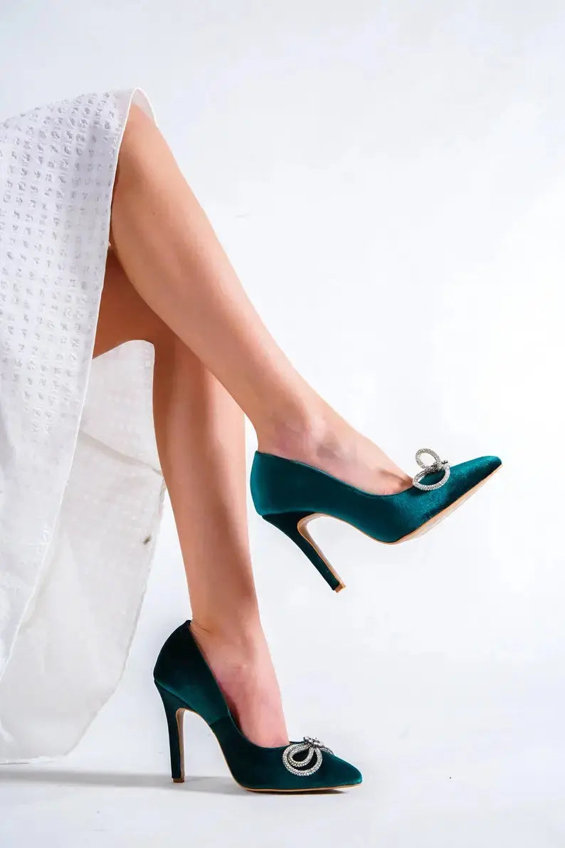Green Lace Pumps wedding shoes product view 3 | ForeverSolesBride
