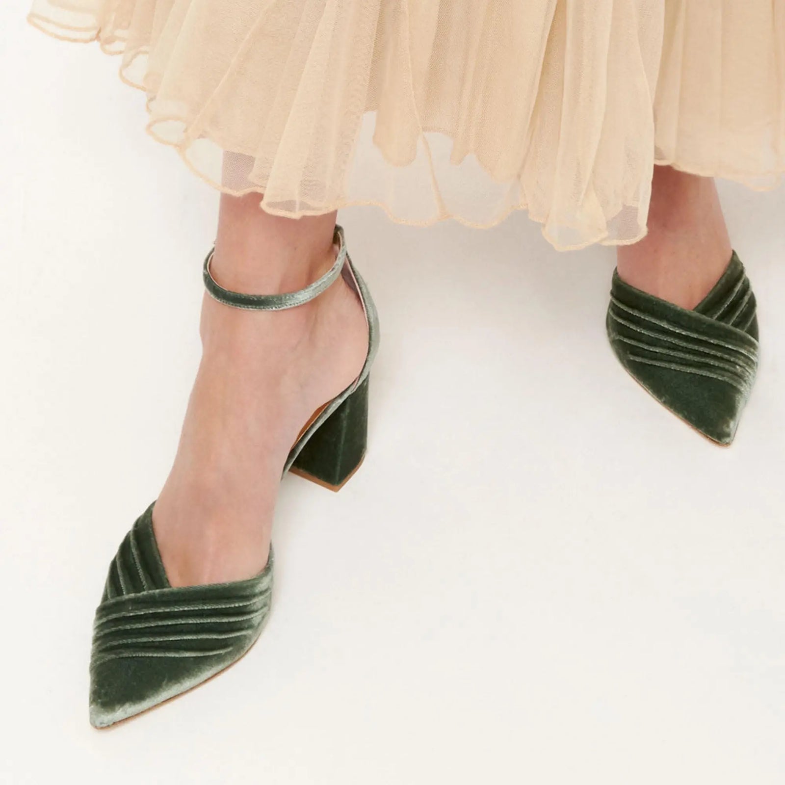 Green Velvet Block Heel wedding shoes product view 2 | ForeverSolesBride