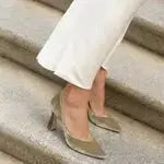 Green Velvet Block Heel wedding shoes product view 5 | ForeverSolesBride