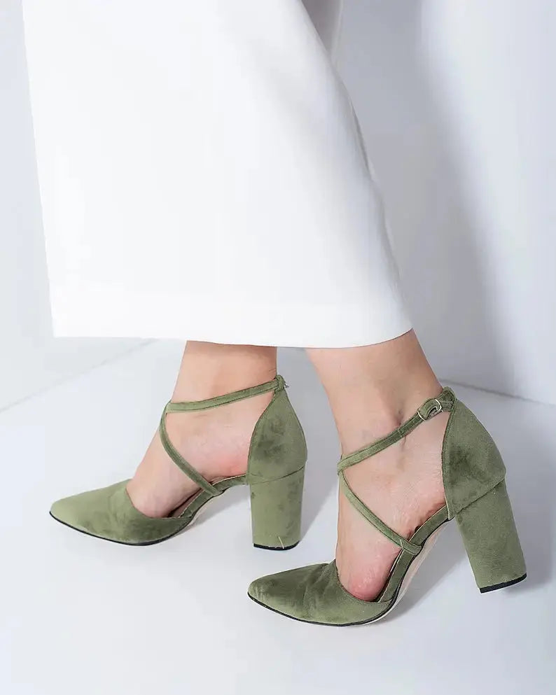 Green Velvet bridal wedding shoes product view 2 | ForeverSolesBride