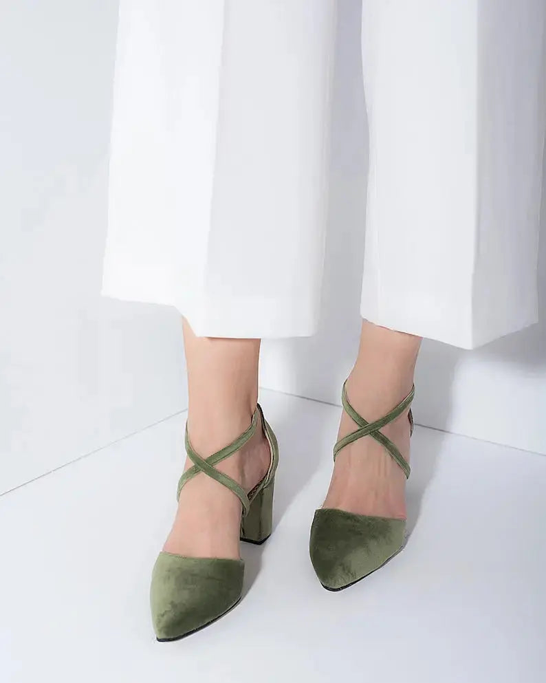 Green Velvet bridal wedding shoes product view 3 | ForeverSolesBride