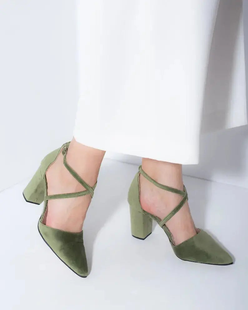 Green Velvet bridal wedding shoes product view 4 | ForeverSolesBride