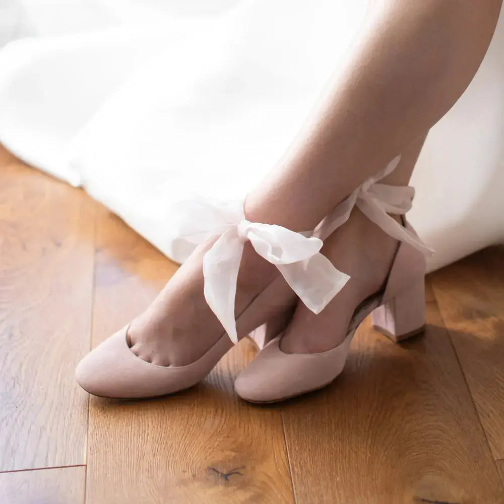 Pink Velvet Block Heel wedding shoes hero front view | ForeverSolesBride
