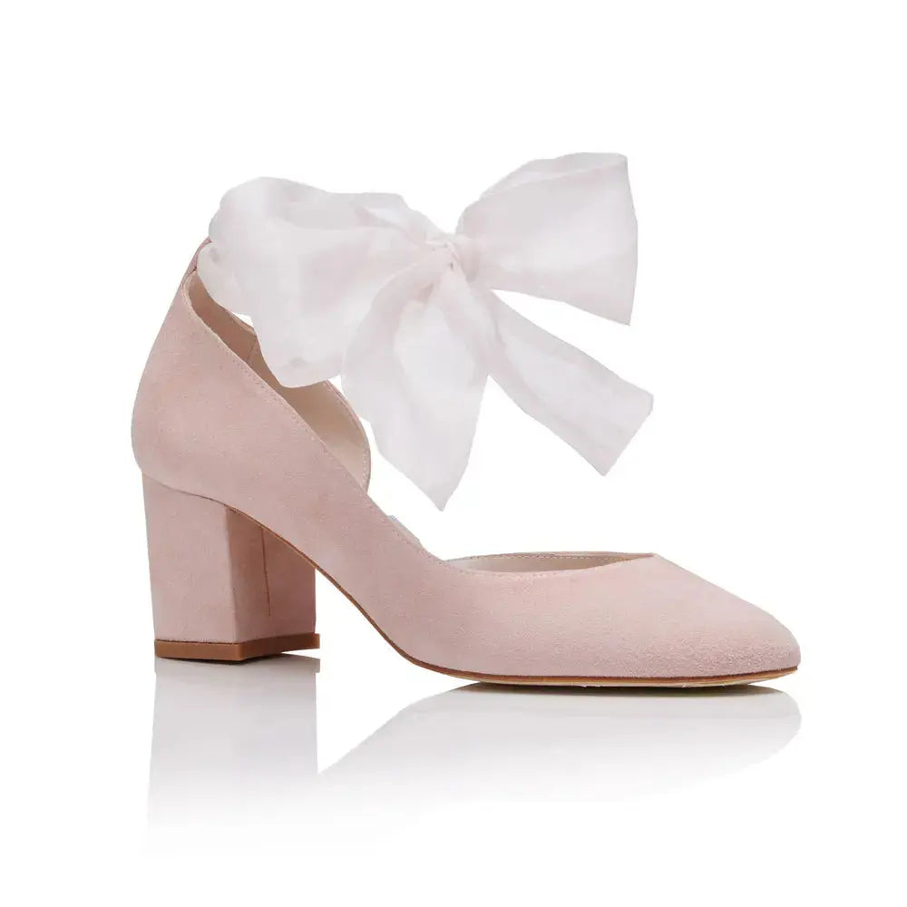 Pink Velvet Block Heel wedding shoes product view 4 | ForeverSolesBride