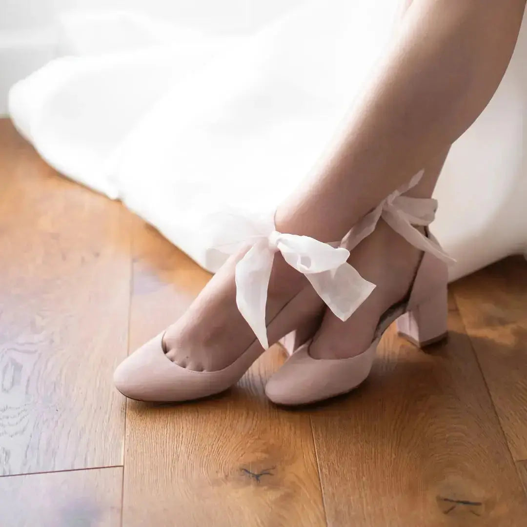 Pink Velvet Block Heel wedding shoes product view 7 | ForeverSolesBride
