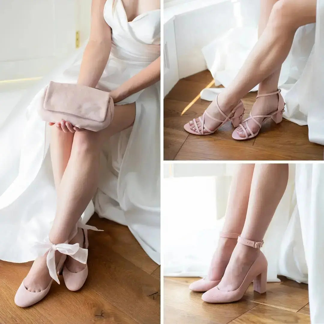 Pink Velvet Block Heel wedding shoes product view 8 | ForeverSolesBride