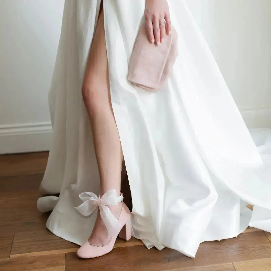 Pink Velvet Block Heel wedding shoes product view 10 | ForeverSolesBride