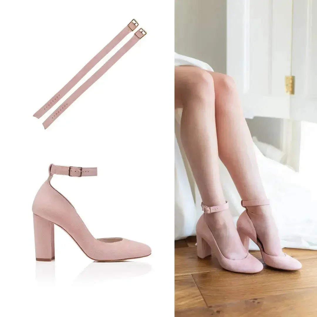 Pink Velvet Block Heel wedding shoes product view 11 | ForeverSolesBride