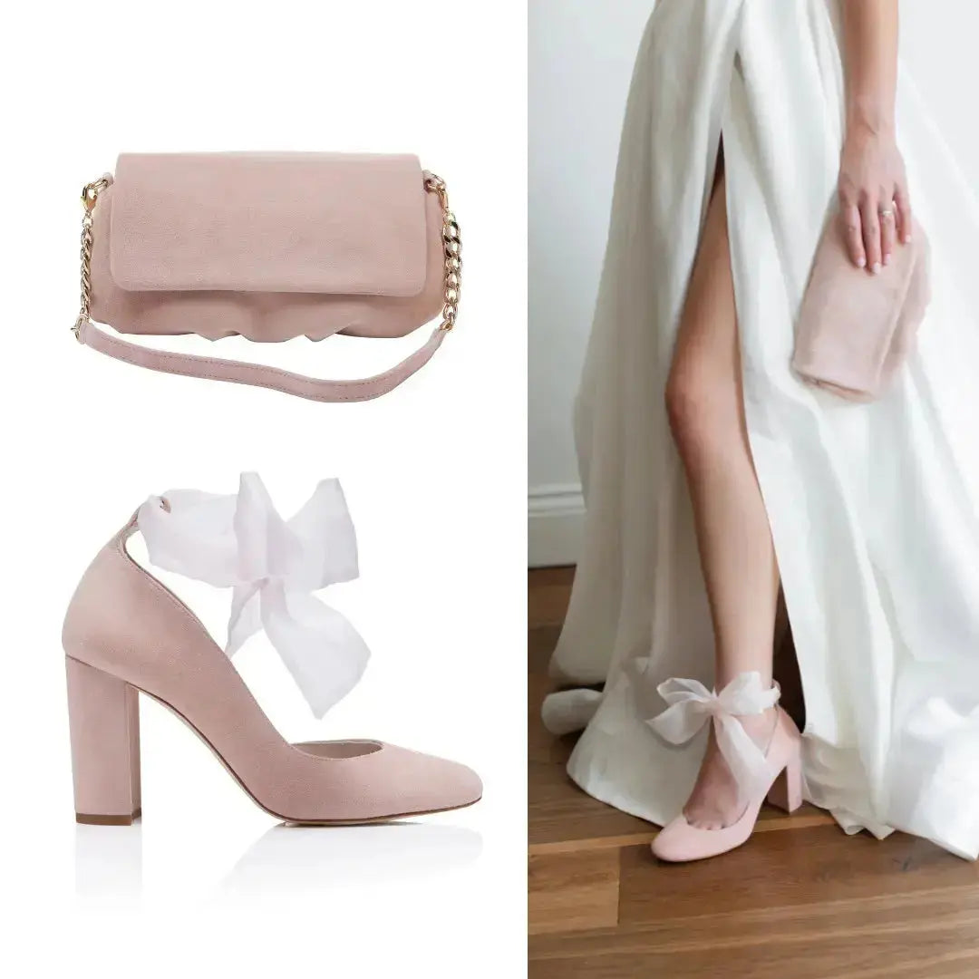 Pink Velvet Block Heel wedding shoes product view 12 | ForeverSolesBride