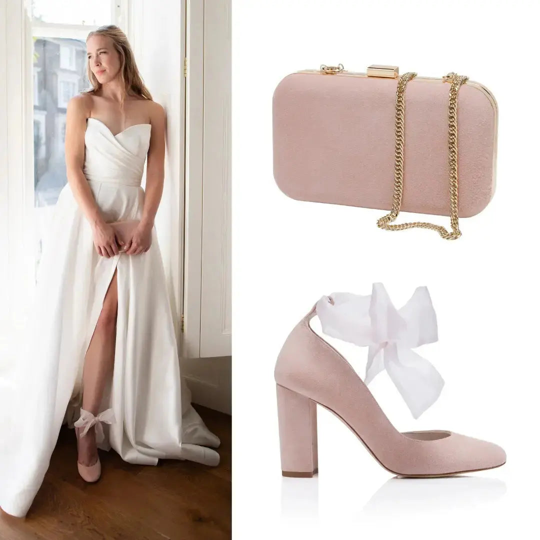 Pink Velvet Block Heel wedding shoes product view 16 | ForeverSolesBride
