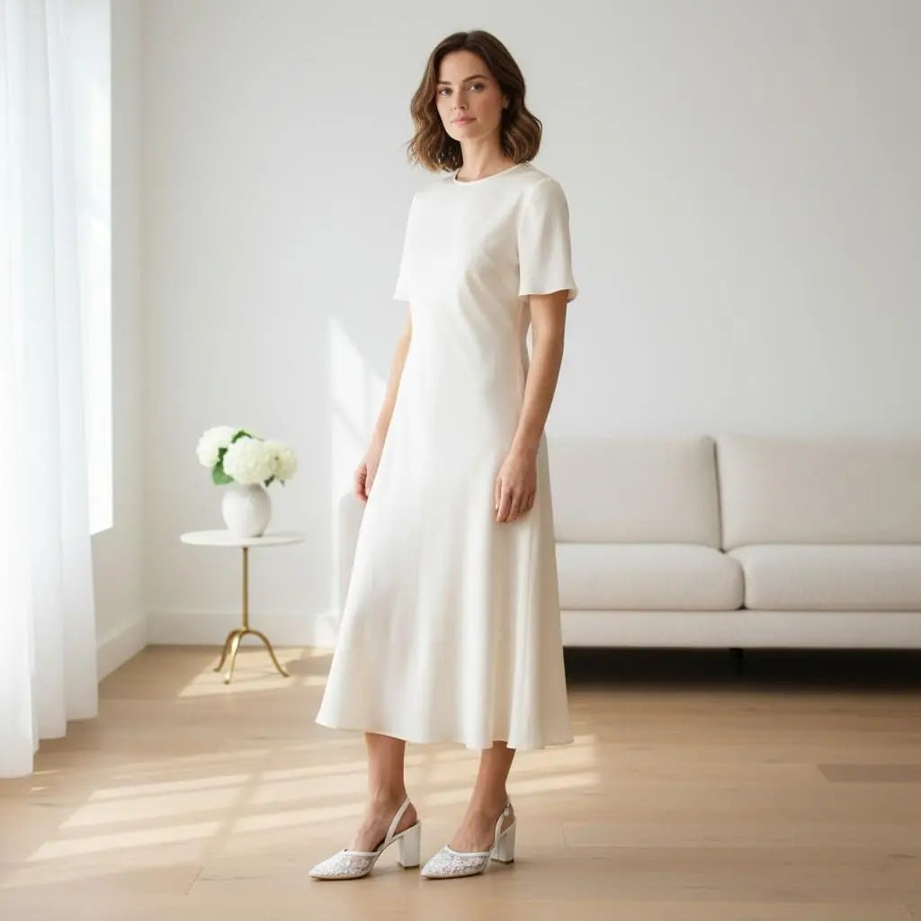 Ivory Lace Block Heel wedding shoes product view 5 | ForeverSolesBride