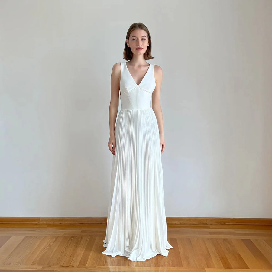 Elara Silk A-Line wedding dress hero front view | ForeverSolesBride