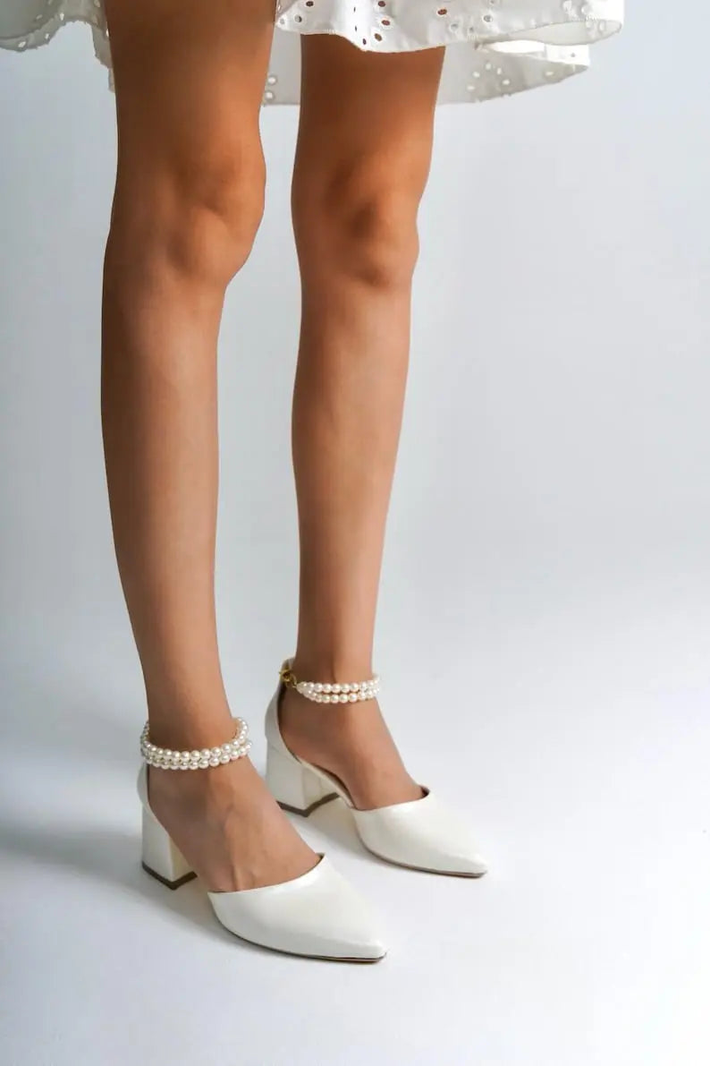 Ivory Velvet Block Heel wedding shoes product view 5 | ForeverSolesBride