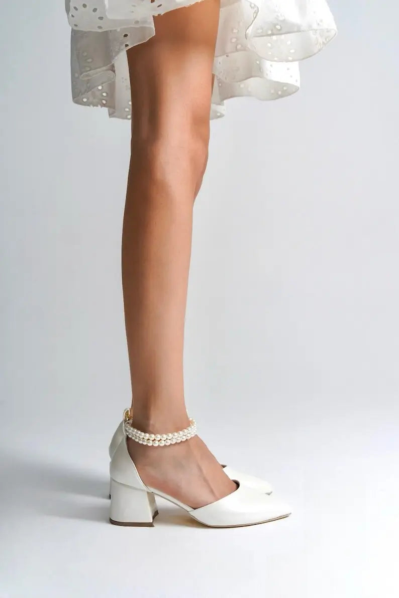 Ivory Velvet Block Heel wedding shoes product view 6 | ForeverSolesBride
