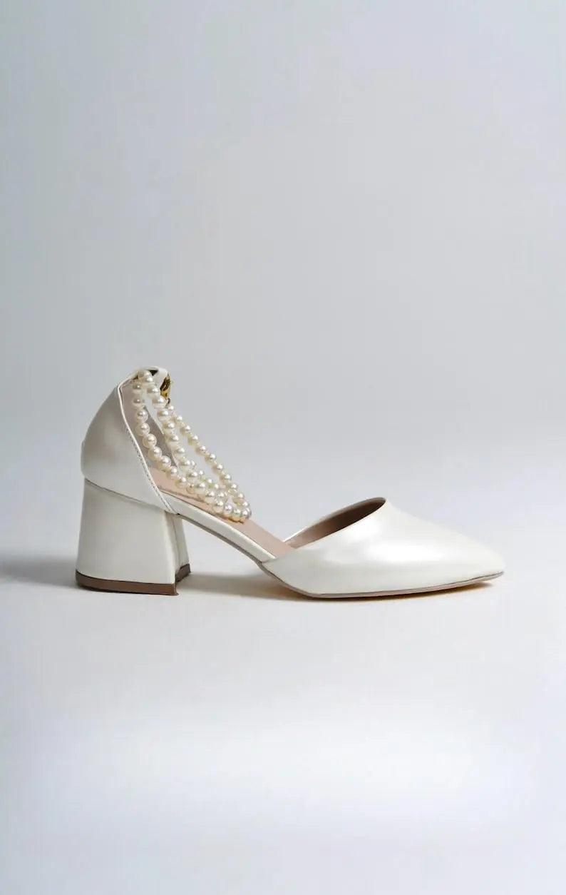 Ivory Velvet Block Heel wedding shoes product view 7 | ForeverSolesBride