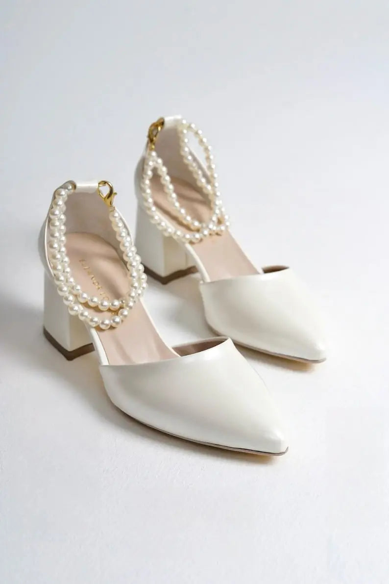 Ivory Velvet Block Heel wedding shoes product view 8 | ForeverSolesBride