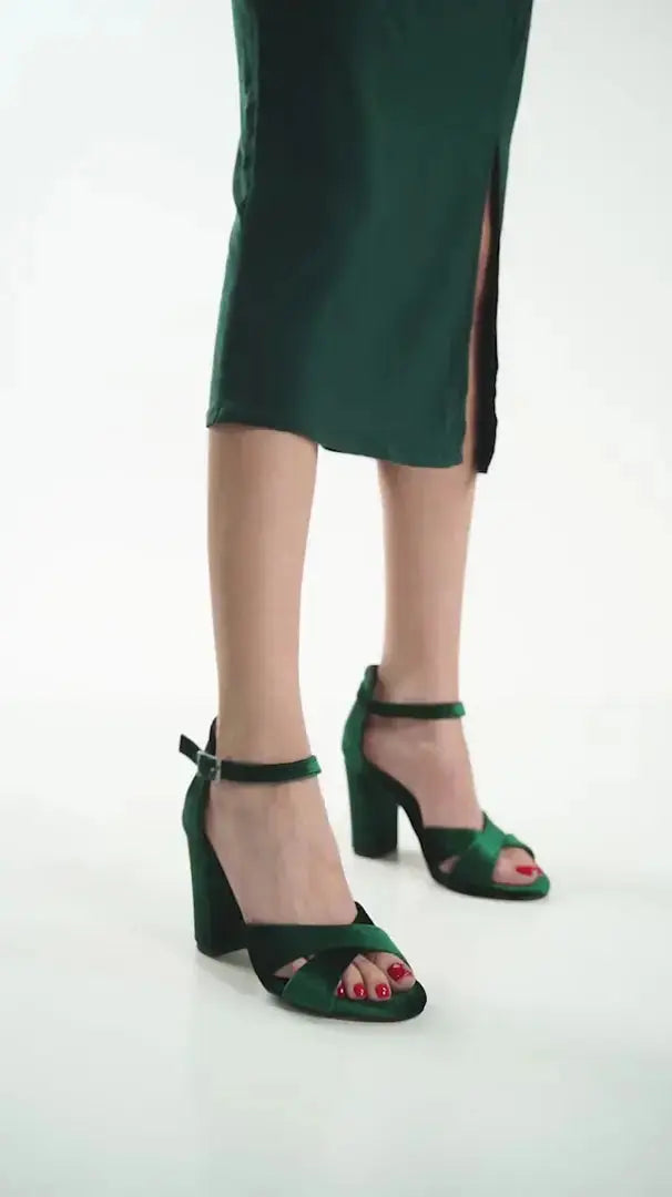 Green Velvet bridal wedding shoes hero front view | ForeverSolesBride
