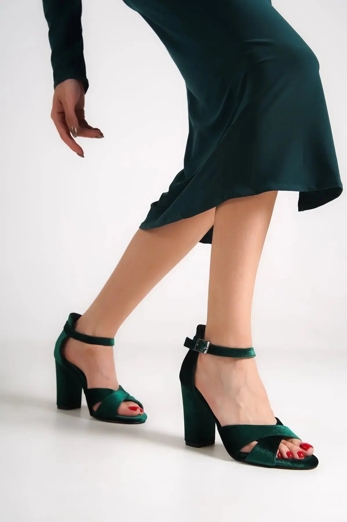 Green Velvet bridal wedding shoes product view 7 | ForeverSolesBride