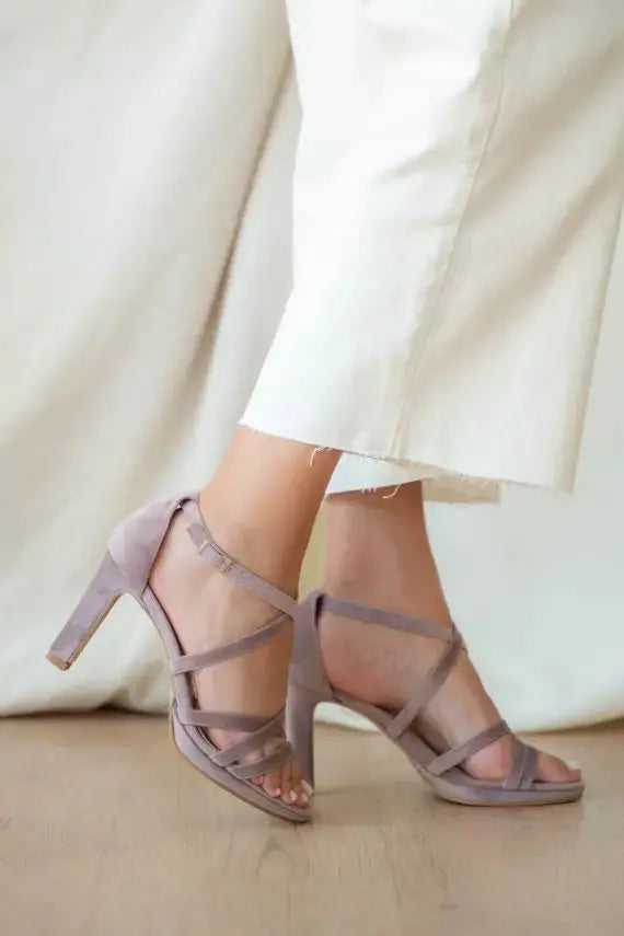Lilac Velvet Block Heel wedding shoes hero front view | ForeverSolesBride