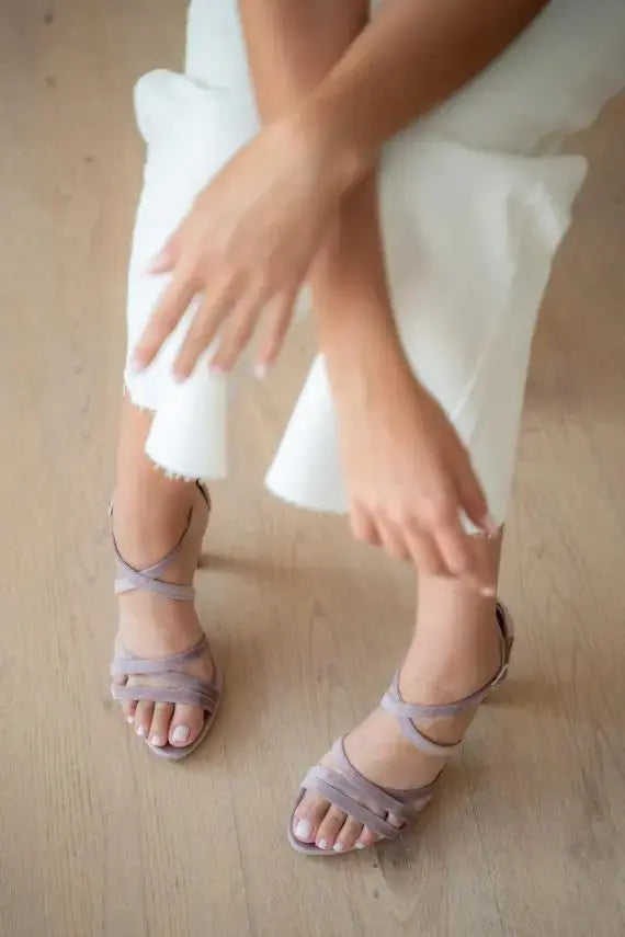Lilac Velvet Block Heel wedding shoes product view 3 | ForeverSolesBride