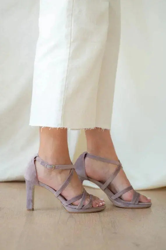 Lilac Velvet Block Heel wedding shoes product view 4 | ForeverSolesBride