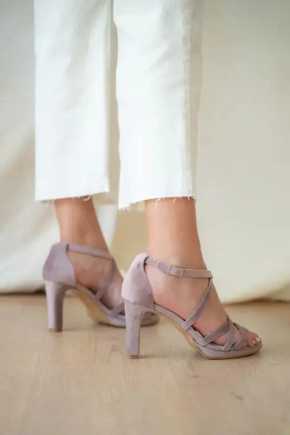 Lilac Velvet Block Heel wedding shoes product view 6 | ForeverSolesBride