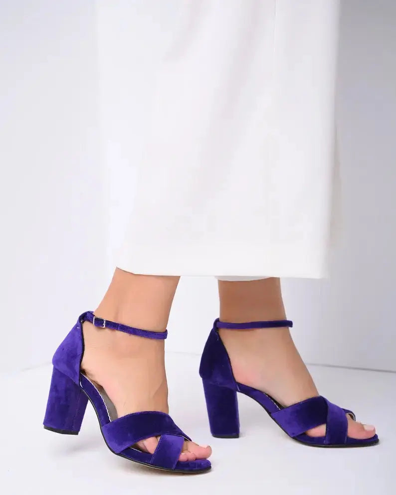 Navy Block Heel wedding shoes hero front view | ForeverSolesBride
