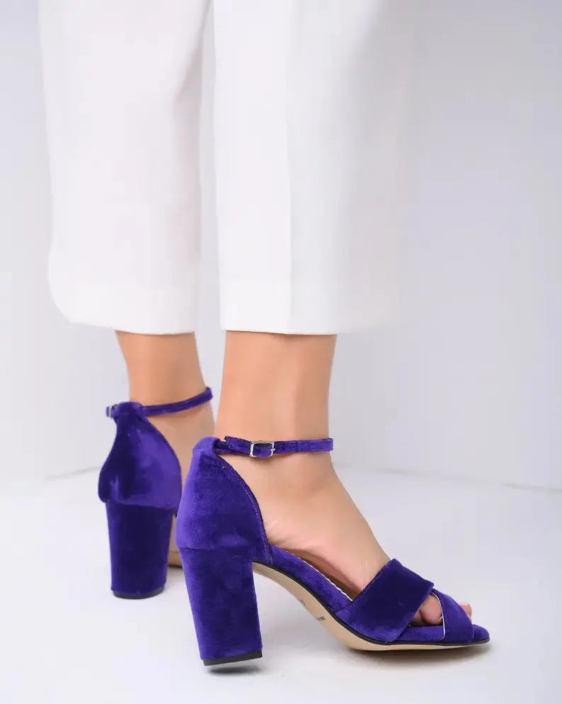 Navy Block Heel wedding shoes product view 2 | ForeverSolesBride