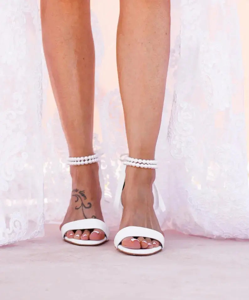 Navy Leather Block Heel wedding shoes product view 5 | ForeverSolesBride