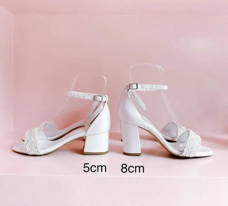 Navy Leather Block Heel wedding shoes product view 8 | ForeverSolesBride