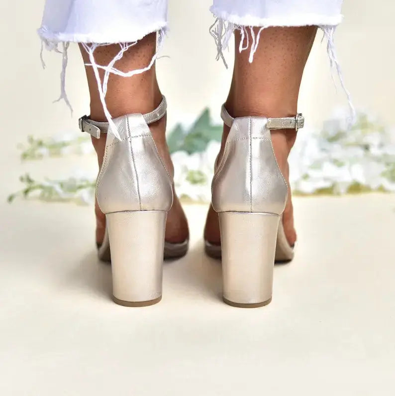 Navy Leather Block Heel wedding shoes product view 11 | ForeverSolesBride