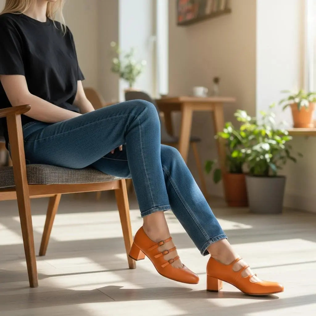 ForeverSoles Orange Mary Jane Heels for women, elegant wedding and party shoes
