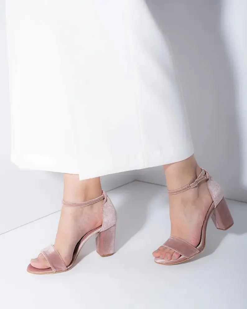 Pink Block Heel wedding shoes hero front view | ForeverSolesBride