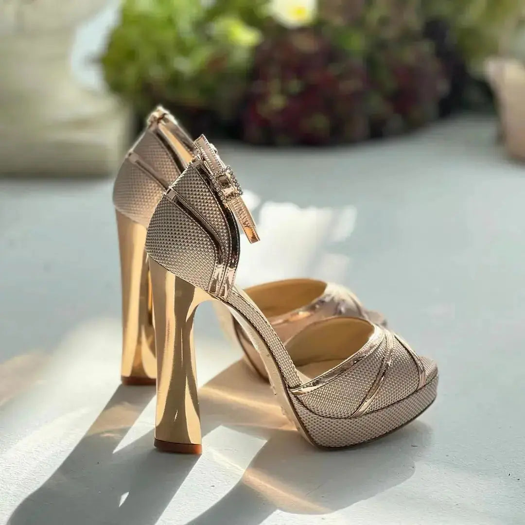 Pink Velvet Block Heel wedding shoes product view 4 | ForeverSolesBride