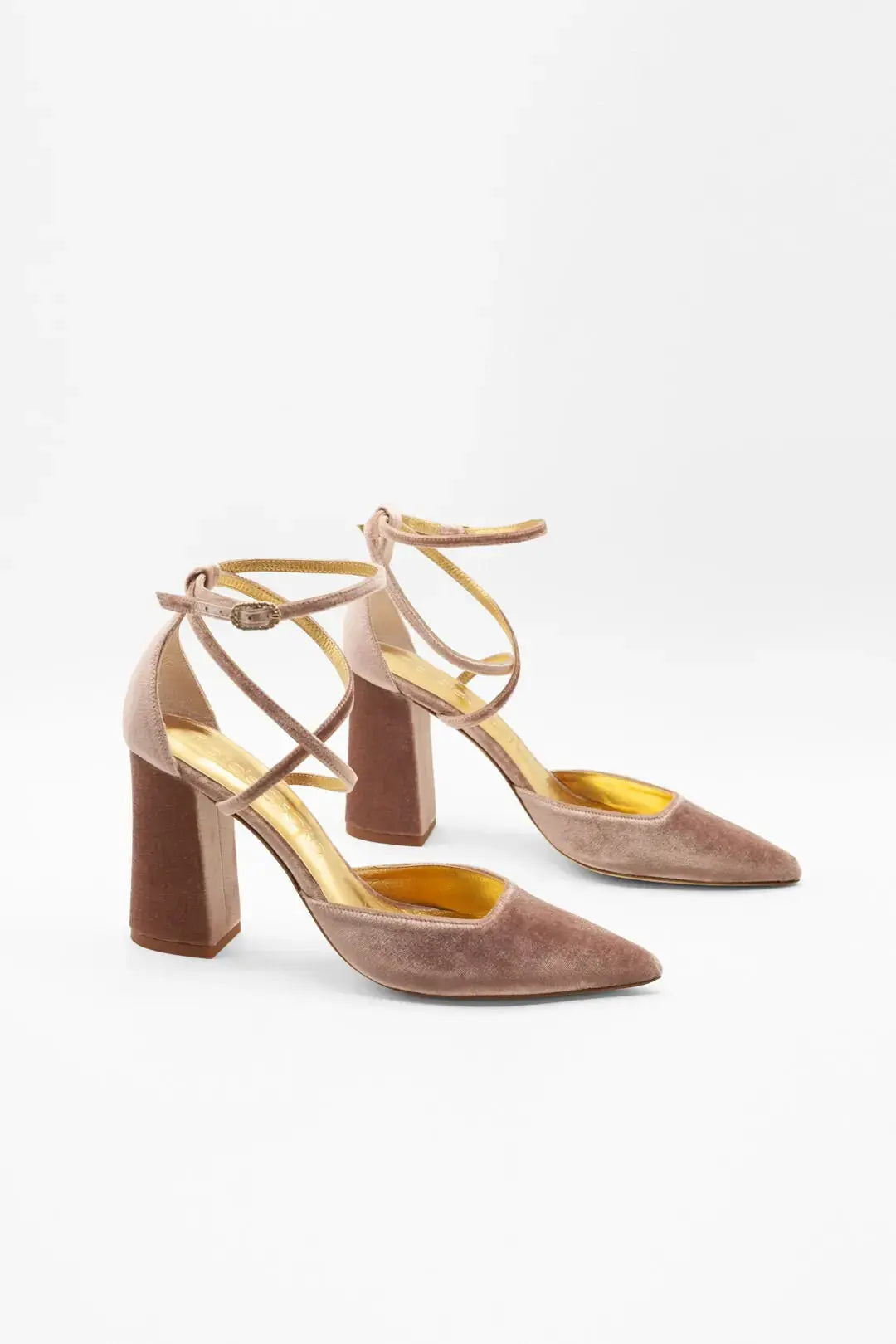 Pink Velvet Block Heel wedding shoes product view 4 | ForeverSolesBride
