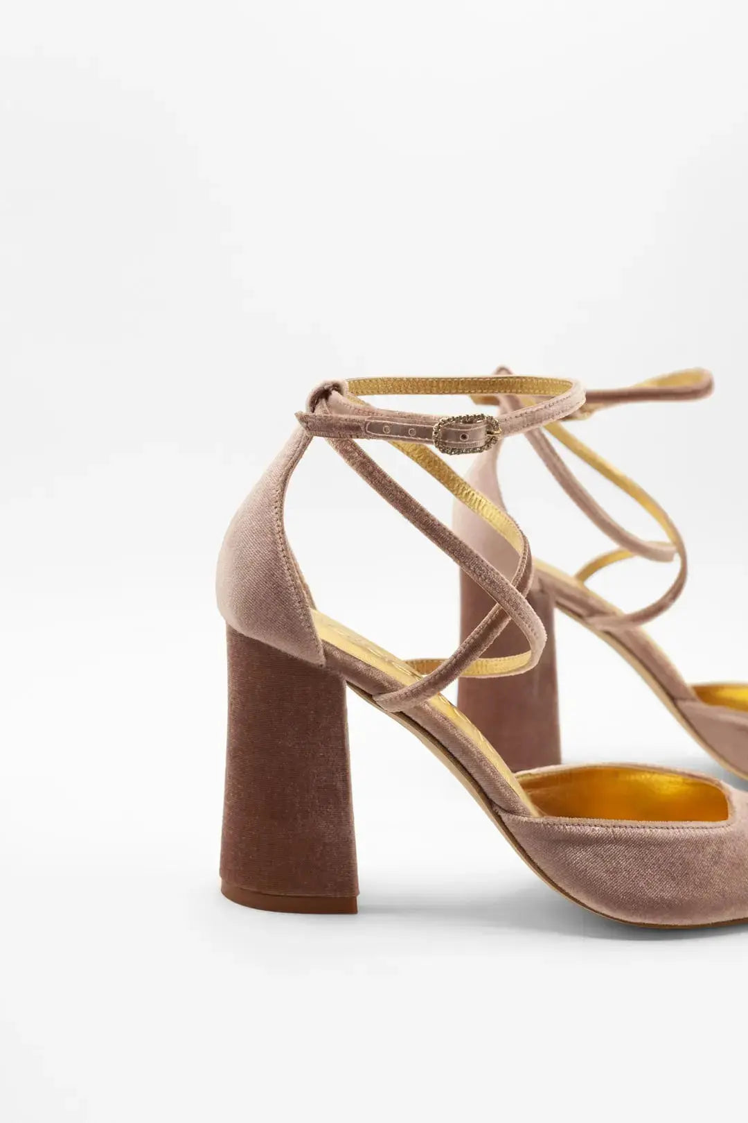 Pink Velvet Block Heel wedding shoes product view 5 | ForeverSolesBride
