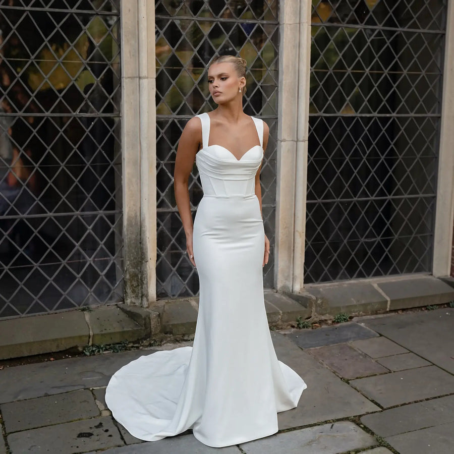 Bridal Gown Silk A-Line wedding dress hero front view | ForeverSolesBride