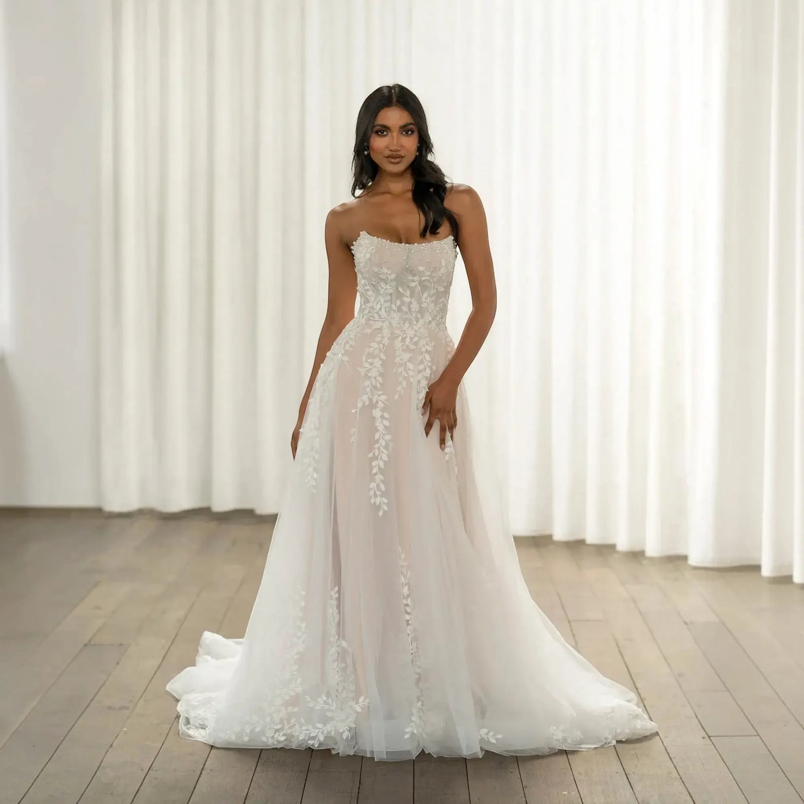 Destination Silk A-Line wedding dress hero front view | ForeverSolesBride