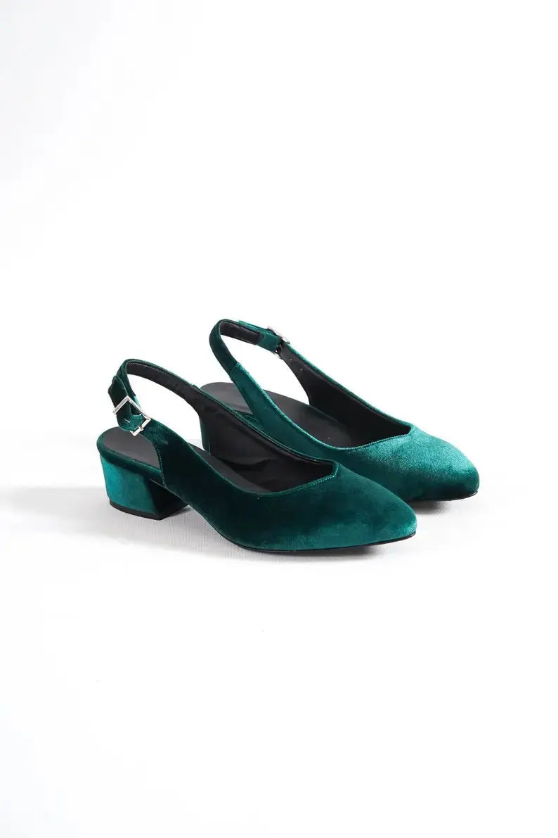 Red Velvet Block Heel wedding shoes product view 2 | ForeverSolesBride