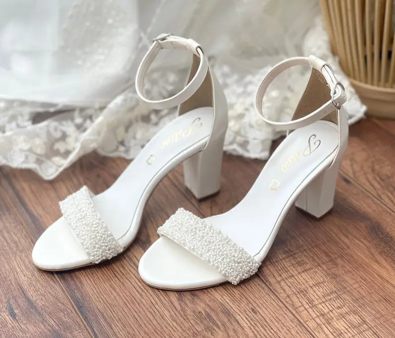 Red Velvet Block Heel wedding shoes product view 3 | ForeverSolesBride